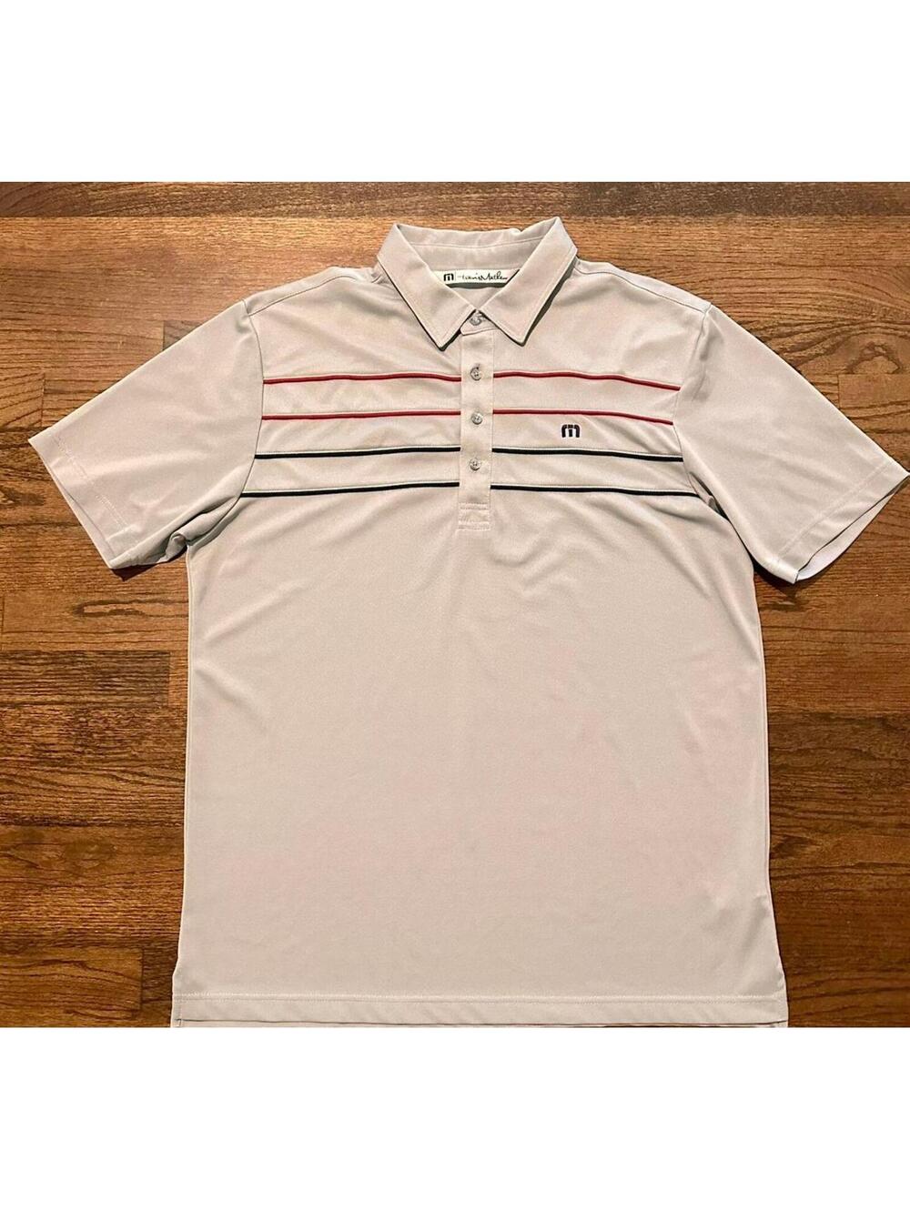 Travis Mathew Grey Striped Men's Polo Large